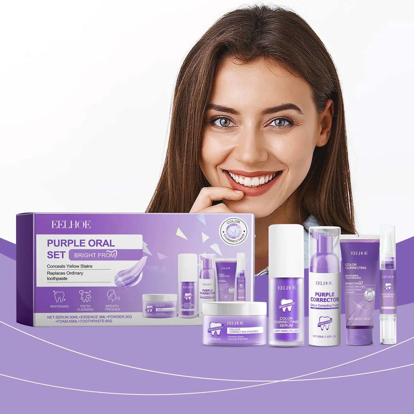 Smilo Purple Toned Teeth Set Care