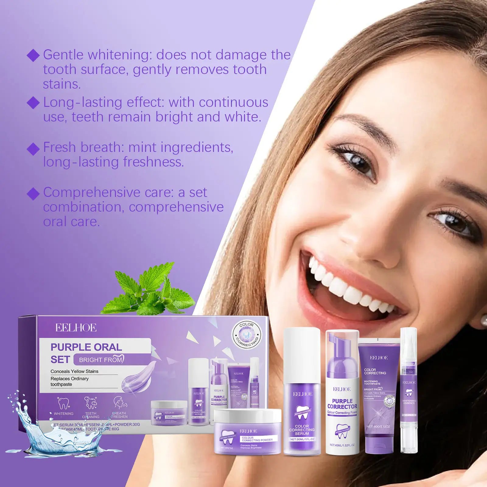 Smilo Purple Toned Teeth Set Care